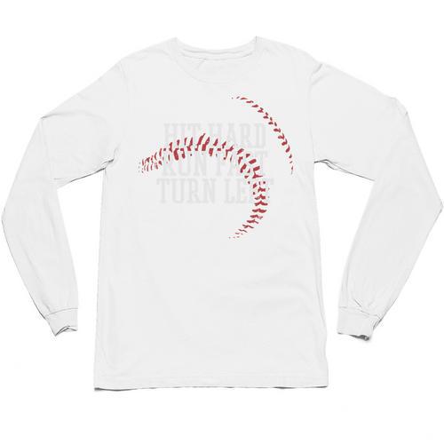 Baseball Hit Hard Run Fast Turn Left Men Boys Kid Teen Youth Premium Tri-Blend Unisex Long Sleeve T-Shirt - Sportilla