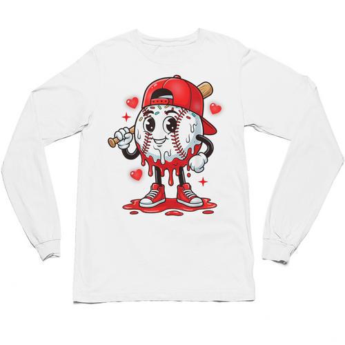 Baseball Ice Cream Valentine Dripping Game Day Men Boys Kids Unisex Long Sleeve T-Shirt - Sportilla