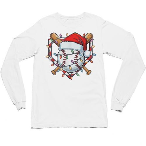 Christmas Baseball Santa Hat For Baseball Players Fans Unisex Long Sleeve T-Shirt - Sportilla