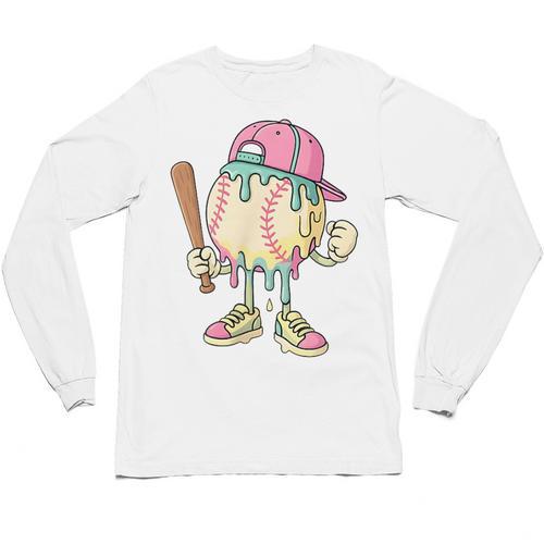 Cute Baseball Ice Cream Drip For Girls & Boys 2 Sides Unisex Long Sleeve T-Shirt - Sportilla
