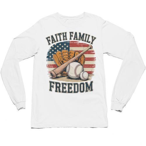 Faith Family Freedom Patriotic Christian Baseball Game Day Unisex Long Sleeve T-Shirt - Sportilla