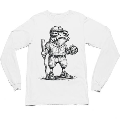 Frog Basketbal Men Women Grumpy Frog Playing Baseball Unisex Long Sleeve T-Shirt - Sportilla