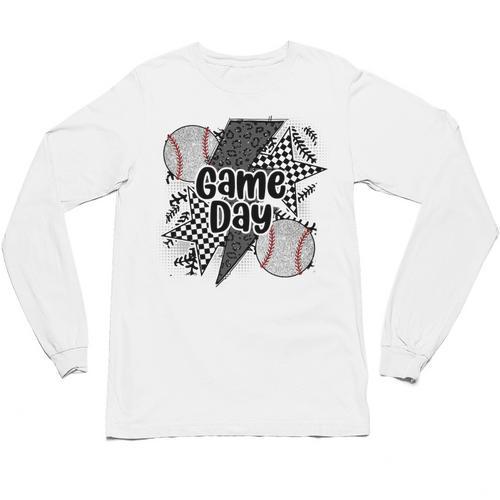 Game Day Baseball Retro Checkered Baseball Unisex Long Sleeve T-Shirt - Sportilla
