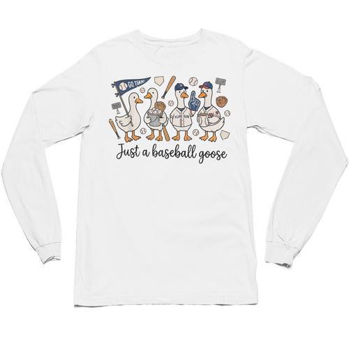 Game Day Just A Baseball Goose Cute Duck Team Sports Unisex Long Sleeve T-Shirt - Sportilla