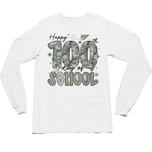 Happy 100th Day Of School Baseball Camo Boys Kids Toddler Unisex Long Sleeve T-Shirt - Sportilla