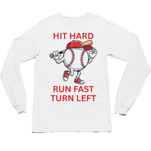 Hit Hard Run Fast Turn Left Baseball Player Premium Tri-Blend Unisex Long Sleeve T-Shirt - Sportilla