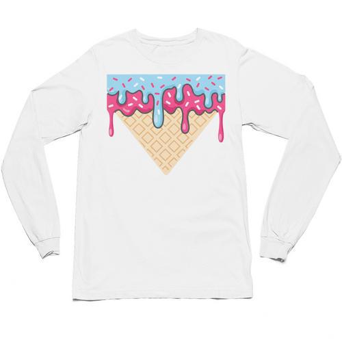 Ice Cream Baseball Cone Dripping Sprinkles Kids Boys Summer Premium Tri-Blend Unisex Long Sleeve T-Shirt - Sportilla