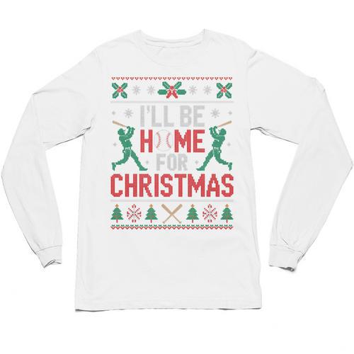 I’Ll Be Home For Christmas Baseball Ugly Sweater Art Unisex Long Sleeve T-Shirt - Sportilla