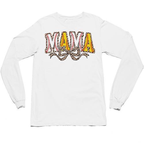 Leopard Baseball Softball Mama Bow Softball Baseball Mom Unisex Long Sleeve T-Shirt - Sportilla