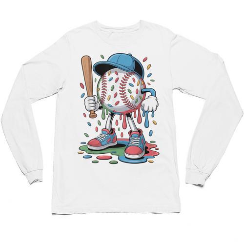 Melting Slime Sprinkle Baseball Mascot With Bat Unisex Long Sleeve T-Shirt - Sportilla