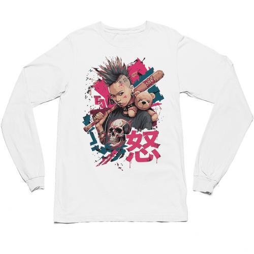 Punk Girl With Anger Kanji And Baseball Bat Unisex Long Sleeve T-Shirt - Sportilla