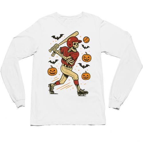 Skeleton Halloween Baseball Boys Men Kids Toddler Unisex Long Sleeve T-Shirt - Sportilla