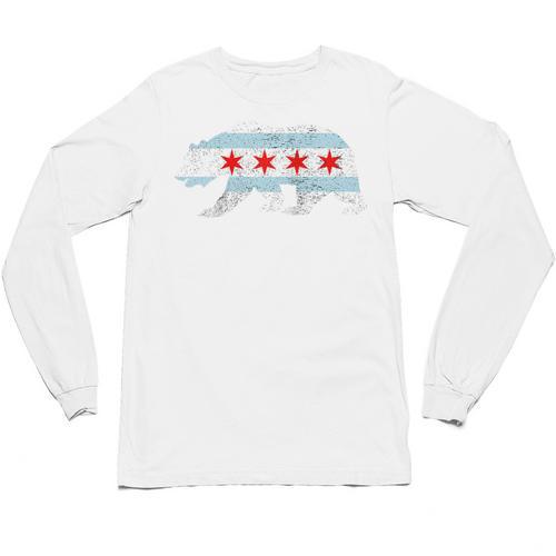 Sweet Vintage Retro Chicago City Flag Bear Print Raglan Baseball Tee Unisex Long Sleeve T-Shirt - Sportilla