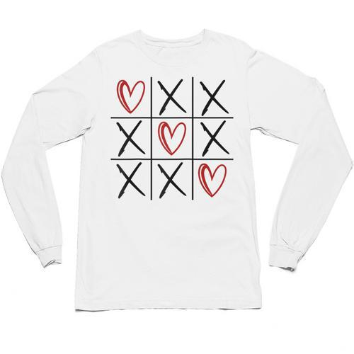 Tic Tac Toe Love Hearts Romantic Valentine Raglan Baseball Tee Unisex Long Sleeve T-Shirt - Sportilla