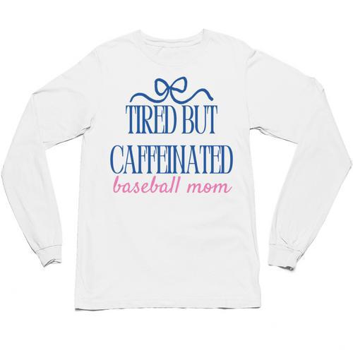 Tired But Caffeinated Baseball Mom Trendy Tired Baseball Mom Unisex Long Sleeve T-Shirt - Sportilla