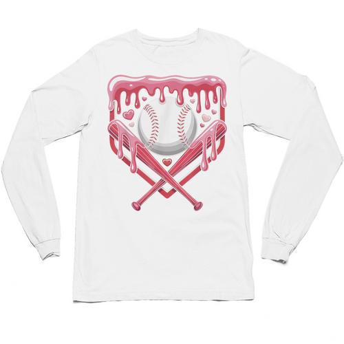 Valentines Baseball Boys Ice Cream Drip Heart Youth Kids Unisex Long Sleeve T-Shirt - Sportilla