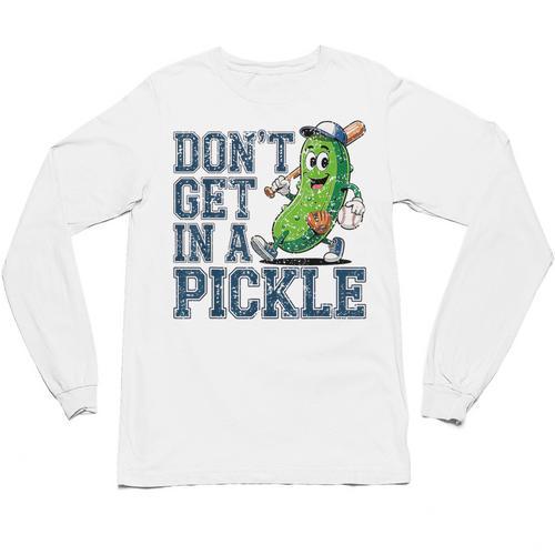 Youth Baseball Catcher Humor Don’t Get In A Pickle Unisex Long Sleeve T-Shirt - Sportilla