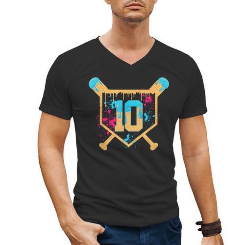 10 Years Old 10th Birthday Baseball Ice Cream Dripping Boys Men's V-Neck T-Shirt - Sportilla