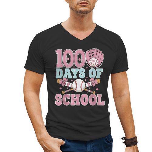 100 Days Of School Baseball 100th Day Of School Girls Men's V-Neck T-Shirt - Sportilla