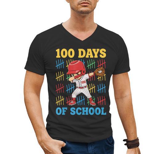 100 Days Of School Baseball Bat 100th Day Of School Boys Men's V-Neck T-Shirt - Sportilla