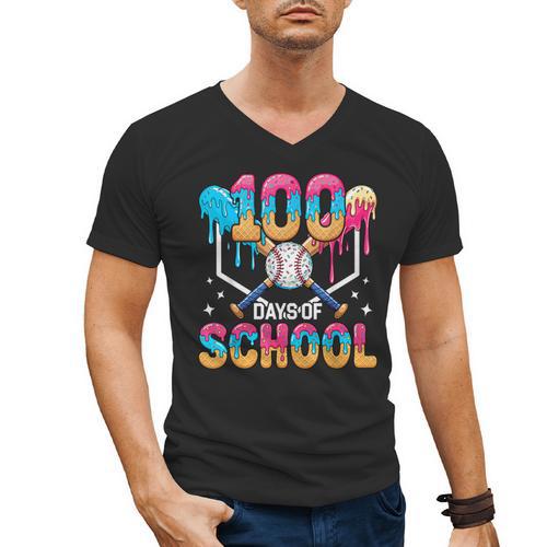 100 Days Of School Baseball Boys Ice Cream Drip 100th Day Men's V-Neck T-Shirt - Sportilla