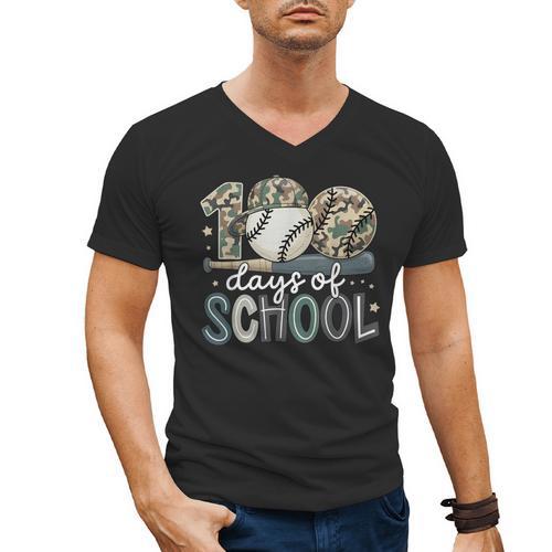 100 Days Of School Baseball Camo Camo Cap Boy School Men's V-Neck T-Shirt - Sportilla