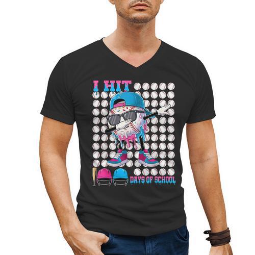 100 Days Of School Baseball Drip Boys Kids 100th Day School Men's V-Neck T-Shirt - Sportilla