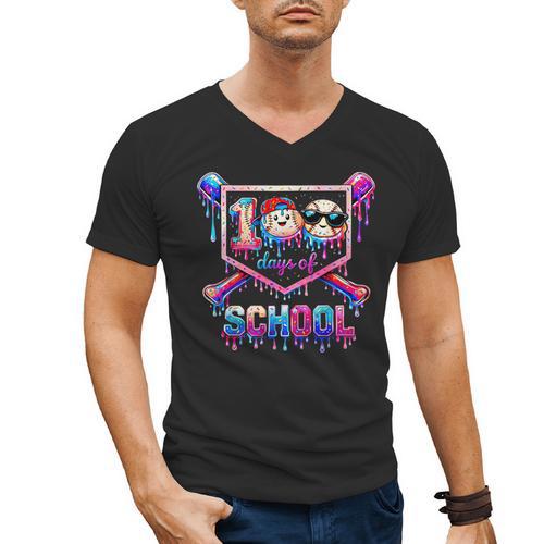 100 Days Of School Baseball Drip Boys For Men Kids Men's V-Neck T-Shirt - Sportilla