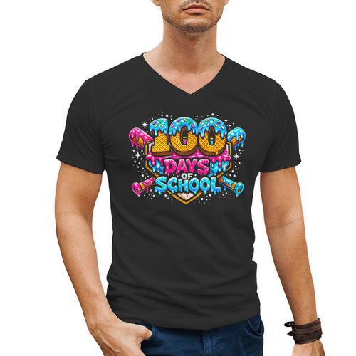 100 Days Of School Baseball Drip Ice Cream Costume Teachers Men's V-Neck T-Shirt - Sportilla