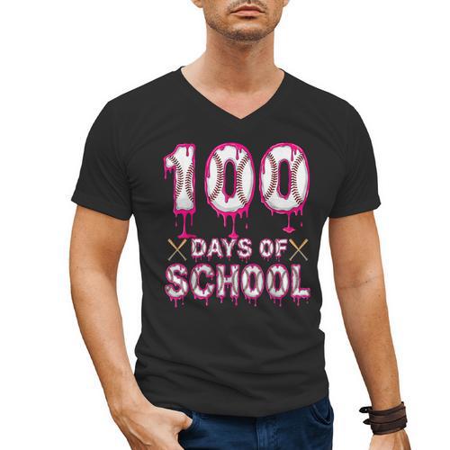 100 Days Of School Baseball Ice Cream Drip 100th Day Boys Men's V-Neck T-Shirt - Sportilla
