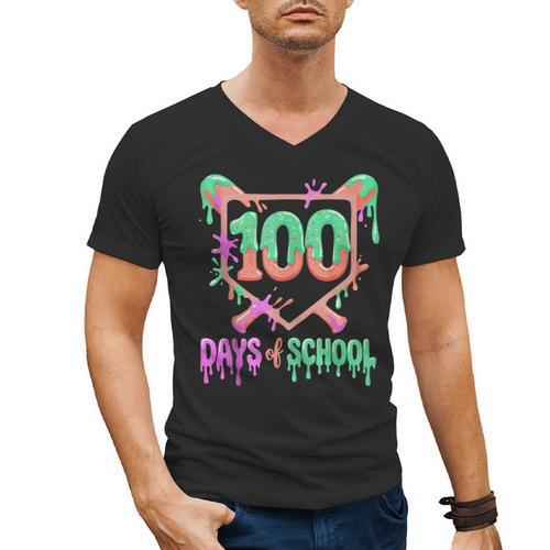 100 Days Of School Baseball Ice Cream Drip 100th Day Player Men's V-Neck T-Shirt - Sportilla