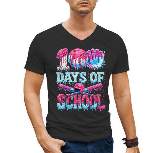 100 Days Of School Baseball Ice Cream Drip For Boys Kid Men's V-Neck T-Shirt - Sportilla