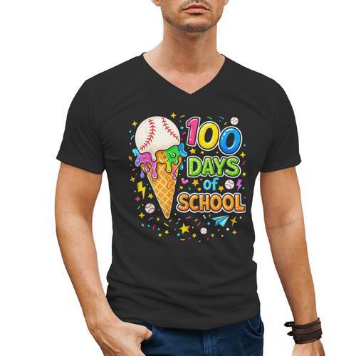 100 Days Of School Baseball Ice Cream Drip Boys Kids Player Men's V-Neck T-Shirt - Sportilla