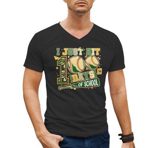 100 Days Of School Baseball I Just Hit 100 Days Boy COUNSELO Men's V-Neck T-Shirt - Sportilla