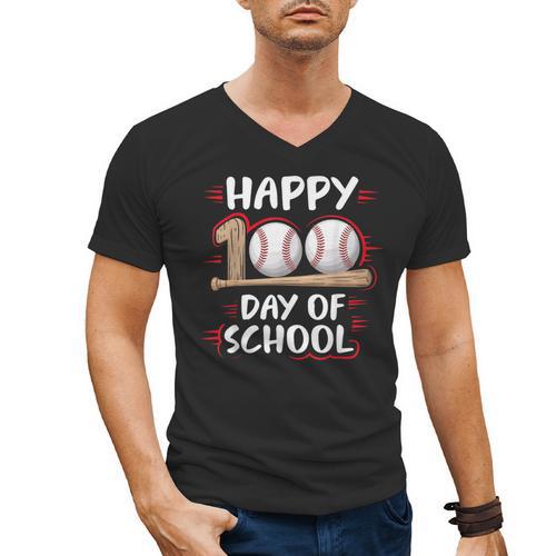 100 Days Of School Baseball Theme Kids Teens Boys 100th Day Men's V-Neck T-Shirt - Sportilla