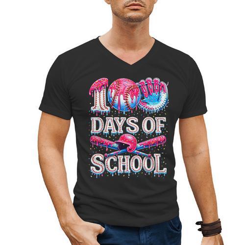 100 Days Of School Baseball Lover Donut Drip Boy Girl Men's V-Neck T-Shirt - Sportilla