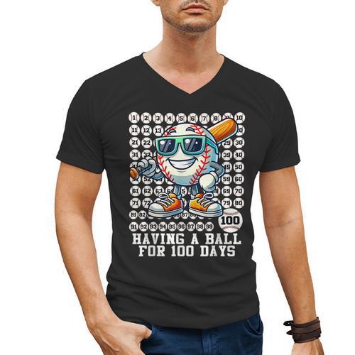 100 Days Of School Boys Baseball 100th Day Of School Kids Men's V-Neck T-Shirt - Sportilla