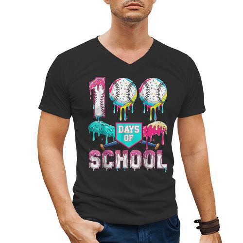 100 Days Of School Boys Kids 100th Day Of School Baseball Men's V-Neck T-Shirt - Sportilla