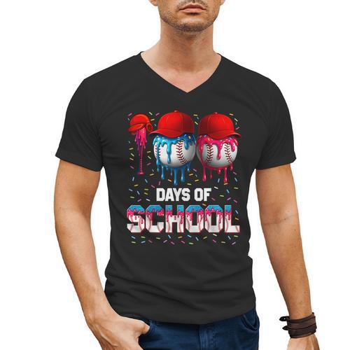 100 Days Of School Dripping Baseball 100th Day Teacher Boy Men's V-Neck T-Shirt - Sportilla