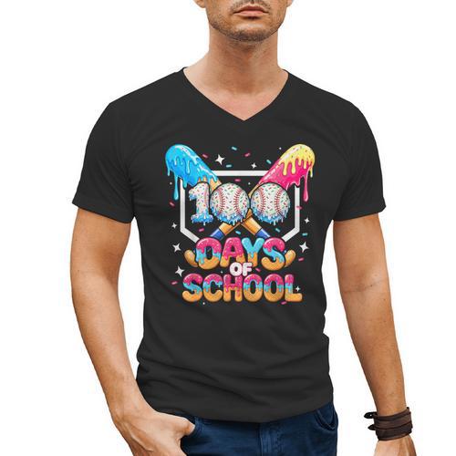 100 Days Of School Ice Cream Baseball Player For Kids Boys Men's V-Neck T-Shirt - Sportilla