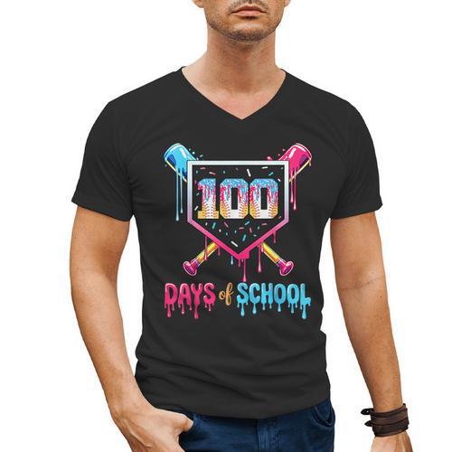 100 Days Of School Ice Cream Drip Baseball 100 Days Smarter Men's V-Neck T-Shirt - Sportilla