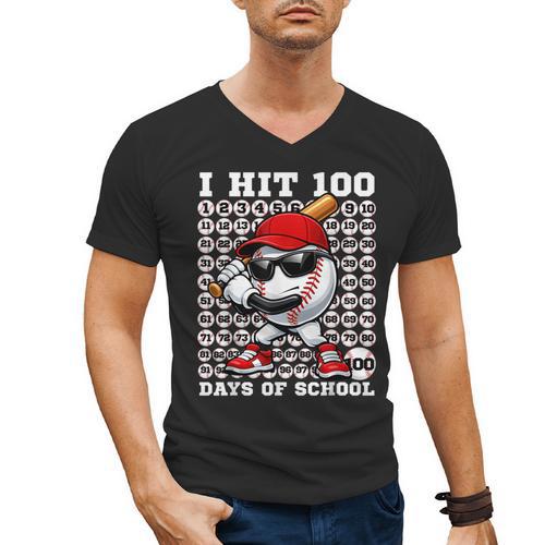 100 Days Of School Retro Baseball Sport For Boys Teachers Men's V-Neck T-Shirt - Sportilla