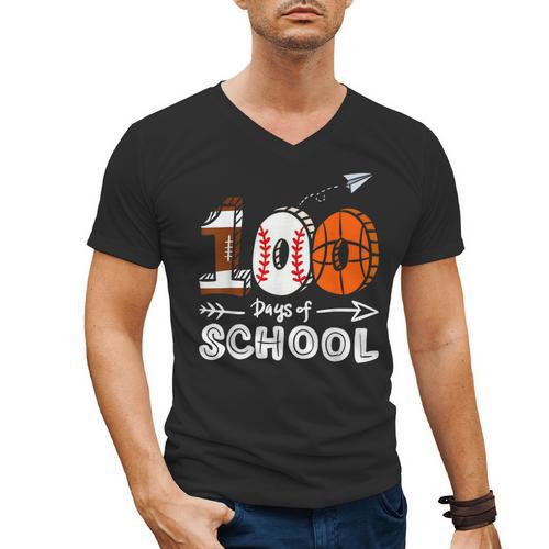 100th Day Of School Basketball Baseball Football Kids Boys Men's V-Neck T-Shirt - Sportilla