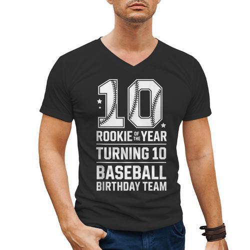 10th Birthday Rookie Of The Year Baseball Double Digit Humor Men's V-Neck T-Shirt - Sportilla