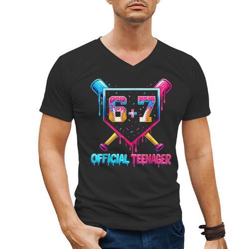 13th Birthday Official Teenager 67 Baseball Drip Boys Men's V-Neck T-Shirt - Sportilla