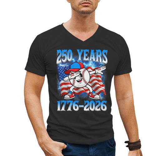 250 Years 1776 2026 250th Baseball American Flag 4th Of July Men's V-Neck T-Shirt - Sportilla
