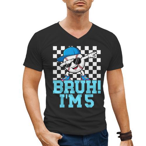 5th Birthday Dabbing Baseball Boys Bruh I'm 5 Year Old Men's V-Neck T-Shirt - Sportilla