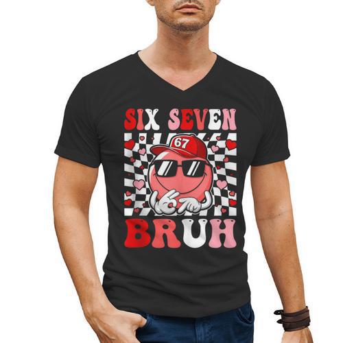 6 7 Bruh Six Seven Valentine Heart Baseball Men's V-Neck T-Shirt - Sportilla