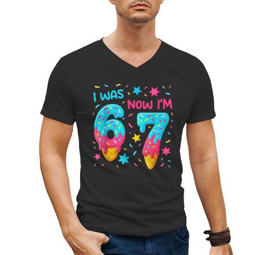 I Was 6 Now I'm 7 67 Birthday Baseball Drip 7 Year Old Men's V-Neck T-Shirt - Sportilla