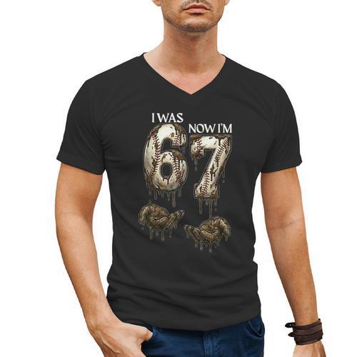 I Was 6 Now I'm 7 Baseball 6 7 Birthday Boys Girls Men's V-Neck T-Shirt - Sportilla